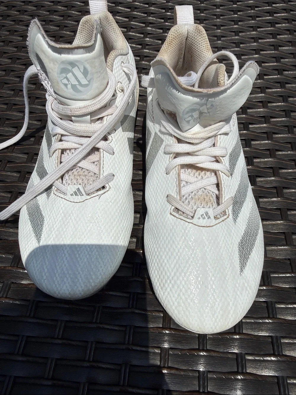 adidas Adizero White Athletic Cleats with Subtle Gray Accents